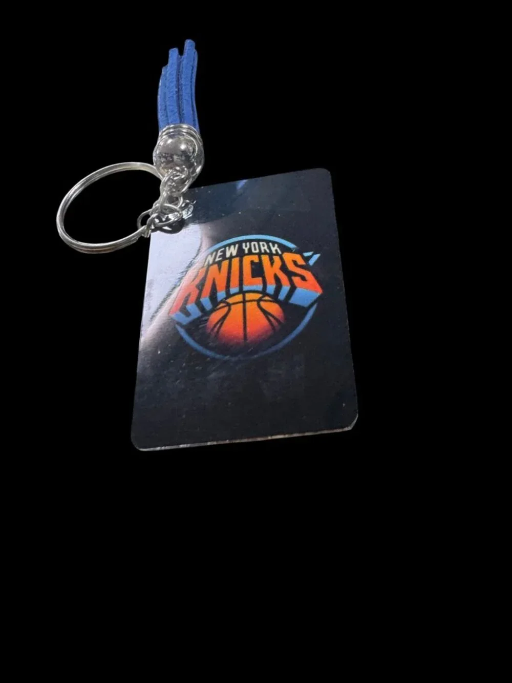 New York Knicks Metal Keychain with Blue Tassel, NBA Basketball Team Logo Key